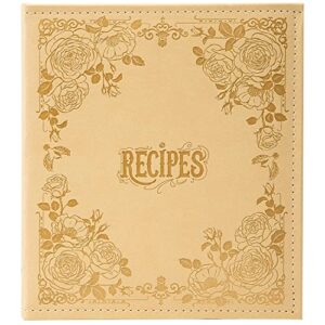 cofice recipe book to write in your own recipes, 8.5x9.5 recipe ring binder with pu faux leather cover, 4x6 cards and tabbed dividers, beige