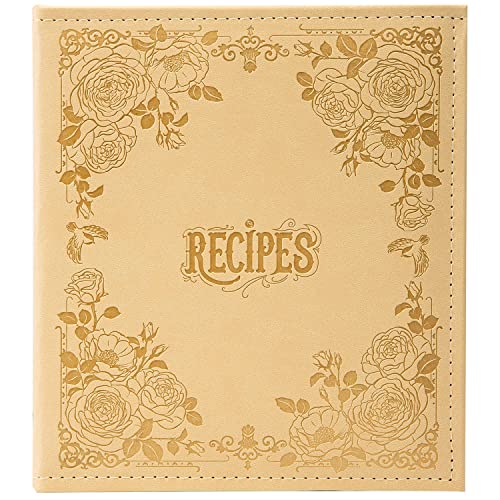 COFICE Recipe Book to Write in Your Own Recipes, 8.5x9.5 Recipe Ring Binder with PU Faux Leather Cover, 4x6 Cards and Tabbed Dividers, Beige