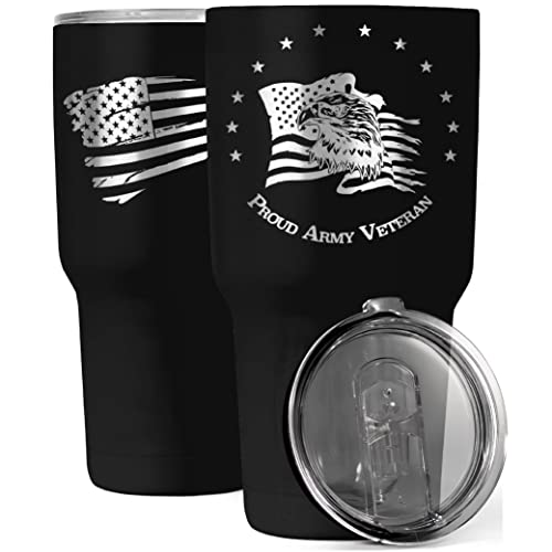 US Army Veteran 30oz Patriotic Tumbler - American Flag Tumbler Travel Mug - Patriotic Coffee Travel Mug - Double Insulated 30oz Tumbler - Engraved in the USA - (Army Veteran)