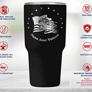 US Army Veteran 30oz Patriotic Tumbler - American Flag Tumbler Travel Mug - Patriotic Coffee Travel Mug - Double Insulated 30oz Tumbler - Engraved in the USA - (Army Veteran)