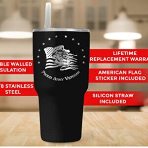 US Army Veteran 30oz Patriotic Tumbler - American Flag Tumbler Travel Mug - Patriotic Coffee Travel Mug - Double Insulated 30oz Tumbler - Engraved in the USA - (Army Veteran)