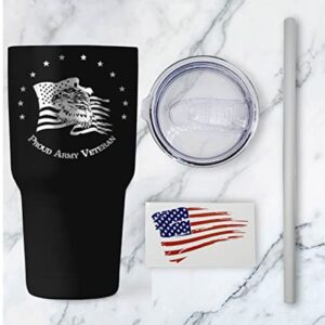 US Army Veteran 30oz Patriotic Tumbler - American Flag Tumbler Travel Mug - Patriotic Coffee Travel Mug - Double Insulated 30oz Tumbler - Engraved in the USA - (Army Veteran)