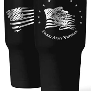 US Army Veteran 30oz Patriotic Tumbler - American Flag Tumbler Travel Mug - Patriotic Coffee Travel Mug - Double Insulated 30oz Tumbler - Engraved in the USA - (Army Veteran)