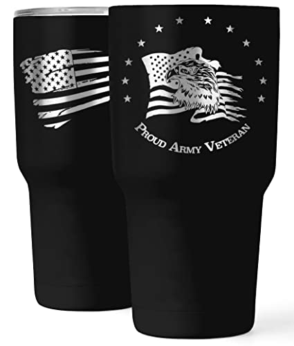 US Army Veteran 30oz Patriotic Tumbler - American Flag Tumbler Travel Mug - Patriotic Coffee Travel Mug - Double Insulated 30oz Tumbler - Engraved in the USA - (Army Veteran)