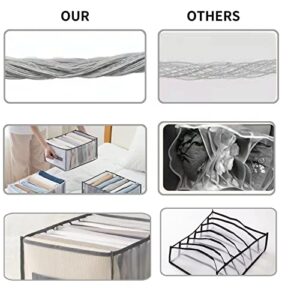 4Pcs Wardrobe Clothes Organizer, 9 Grids Washable Jeans Compartment Storage Box, Upgraded Mesh Separation Box with Handle, Foldable Drawer Organizers Clothes for Jeans, Shirt, Skirt, Legging, Grey