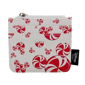 Buckle Down Women's Disney Wallet, Id Zip Top, Mickey Mouse Peppermint Candy Swirl Ears Icon, White, Vegan Leather, 4.0" x 3.5"