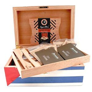 Cigar Star Gabeto Handmade Cigar Humidor with Boveda Packs, and Digital Hygrometer, Spanish Cedar Lined Cigar Box Set with Storage Tray and Air flow rack, Great Gift for Fathers