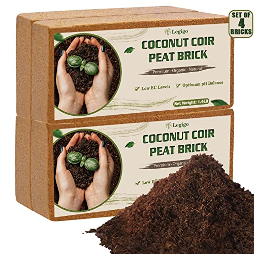 Legigo 4 Pack Premium Coco Coir Brick for Plants- 100% Organic Compressed Coconut Coir Bricks Starting Mix, Coco Coir Fiber Coconut Husk for Planting, Gardening, Potting Soil Substrate, Herbs