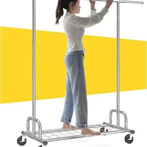Raybee Clothes Rack Heavy Duty Loads 450LBS, Rolling Clothing Rack with Wheels Commercial Clothes Racks for Hanging Clothes Rack with Wheels Portable Garment Rack