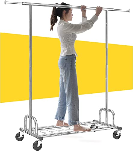 Raybee Clothes Rack Heavy Duty Loads 450LBS, Rolling Clothing Rack with Wheels Commercial Clothes Racks for Hanging Clothes Rack with Wheels Portable Garment Rack