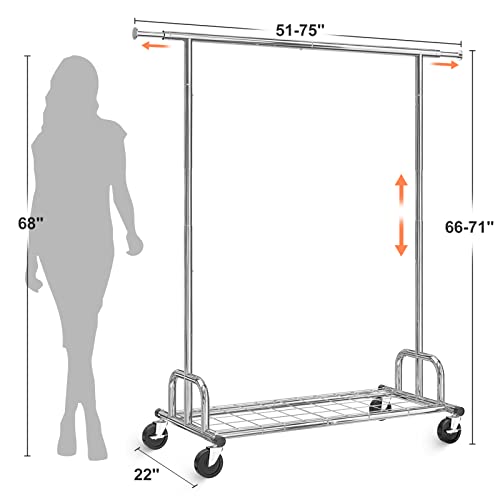 Raybee Clothes Rack Heavy Duty Loads 450LBS, Rolling Clothing Rack with Wheels Commercial Clothes Racks for Hanging Clothes Rack with Wheels Portable Garment Rack