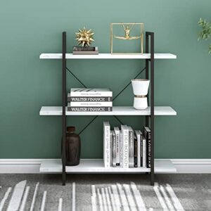 iotxy 3-tier open shelf bookcase - modern freestanding wooden display stand unit with metal frame for home and office, bookshelf, black white