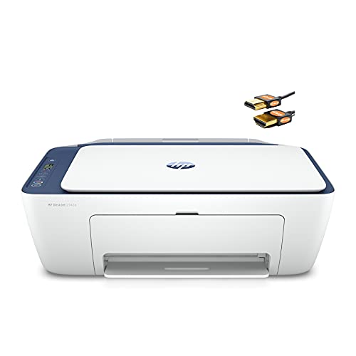 HP DeskJet 27 42e Series Wireless Inkjet Color All-in-One Printer - Print Copy Scan - USB Connectivity - Mobile Printing - Up to 7 ISO PPM - Up to 4800 x 1200 DPI - Blue + HDMI Cable