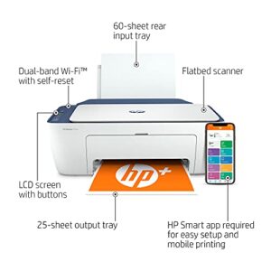 HP DeskJet 27 42e Series Wireless Inkjet Color All-in-One Printer - Print Copy Scan - USB Connectivity - Mobile Printing - Up to 7 ISO PPM - Up to 4800 x 1200 DPI - Blue + HDMI Cable