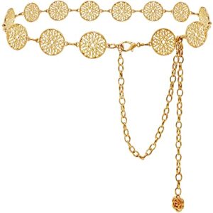 glamorstar chain belts for women hollow metal waist chain belts dress belt for her circle gold 130cm