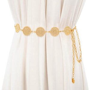 Glamorstar Chain Belts for Women Hollow Metal Waist Chain Belts Dress Belt for Her Circle Gold 130CM