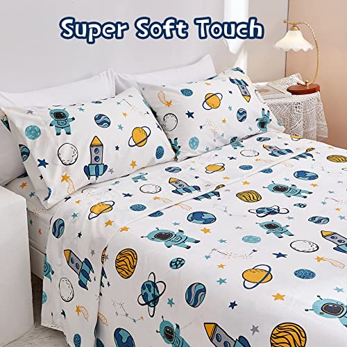 JSD Astronaut Space Kids Print Sheet Set Twin, 3 Pieces Boys Soft Microfiber Bedding Deep Pocket