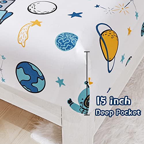 JSD Astronaut Space Kids Print Sheet Set Twin, 3 Pieces Boys Soft Microfiber Bedding Deep Pocket