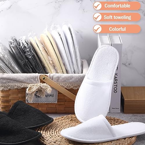 24 Pairs Non Slip Disposable Slippers, Closed Toe for Family Spa Guests Hotels Home Party, Housewarming (White, Light Gray, Black, Khaki)