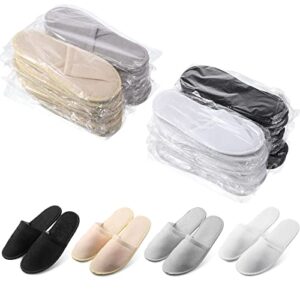 24 Pairs Non Slip Disposable Slippers, Closed Toe for Family Spa Guests Hotels Home Party, Housewarming (White, Light Gray, Black, Khaki)