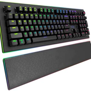 Tilted Nation RGB Keyboard, Gaming Mechanical Keyboard with Volume Control Knob and Magnetic Removable Wrist Rest - Perfect Gamer Keyboard with Quick Response Red Switches