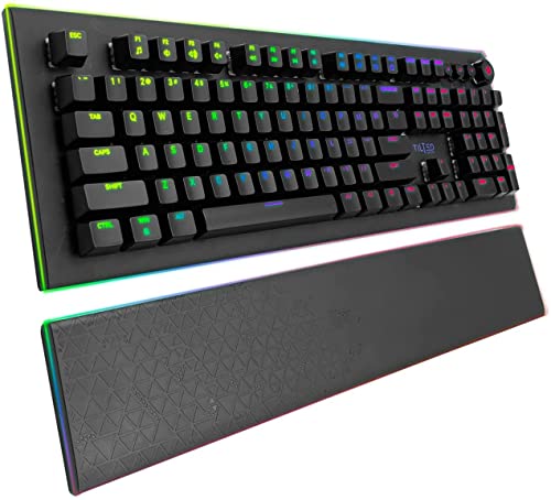 Tilted Nation RGB Keyboard, Gaming Mechanical Keyboard with Volume Control Knob and Magnetic Removable Wrist Rest - Perfect Gamer Keyboard with Quick Response Red Switches