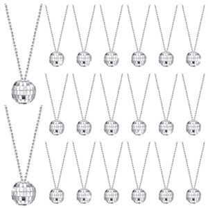 20 pcs mirror disco ball necklaces 70s disco party necklaces mini disco ball necklace silver disco necklace 70s jewelry disco party favor decoration costume accessories for dance supplies (0.79 inch)