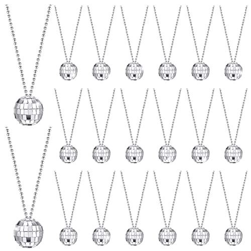 20 Pcs Mirror Disco Ball Necklaces 70s Disco Party Necklaces Mini Disco Ball Necklace Silver Disco Necklace 70s Jewelry Disco Party Favor Decoration Costume Accessories for Dance Supplies (0.79 Inch)