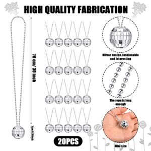 20 Pcs Mirror Disco Ball Necklaces 70s Disco Party Necklaces Mini Disco Ball Necklace Silver Disco Necklace 70s Jewelry Disco Party Favor Decoration Costume Accessories for Dance Supplies (0.79 Inch)