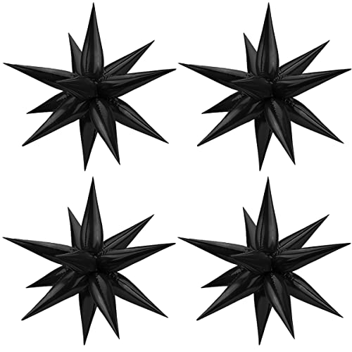 COVANNI Black Star Balloons Metallic 50 Pieces, Big 26 Inch Black Explosion Star Foil Balloons, Starburst Balloons Spike Balloons 12 Point Black Star Cone Balloons for Wedding Baby Shower Photo Props