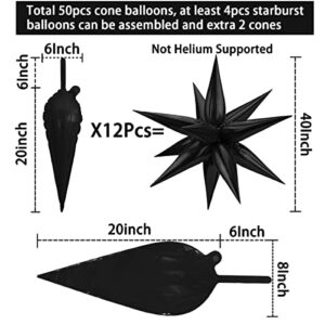 COVANNI Black Star Balloons Metallic 50 Pieces, Big 26 Inch Black Explosion Star Foil Balloons, Starburst Balloons Spike Balloons 12 Point Black Star Cone Balloons for Wedding Baby Shower Photo Props