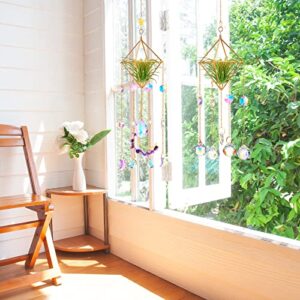 3 Pcs Hanging Air Plant Holder Rustic Style Air Plant Rack Hanger with Crystal Pendant and Chain Golden Geometric Metal Planter Wall Window Air Plants Display for Home Festival Wedding Decor, 3 Styles