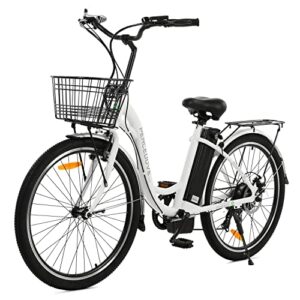 ecotric electric bike 26" e bike 350w motor cruiser electric bicycles removable 36v 10ah lithium battery commute step-through ebike moped for adults with basket shimano 7 speed gears