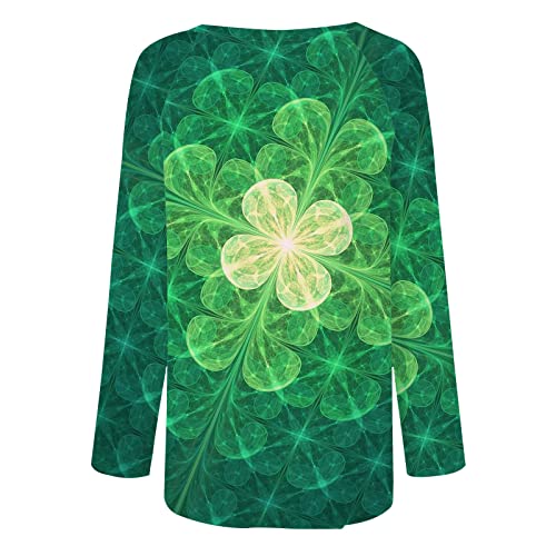 COMIOR Women Casual St. Patrick's Day Blouse Plus Size Green Top Ladies Long Sleeve Tank Tops O-Neck Pullover Shamrock Ireland Letter Printed Sweatshirt Loose Funny T Shirt Love Gift, X-Large