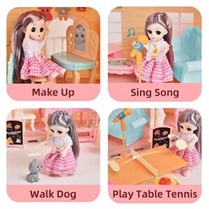 RASSR Dollhouse for 2-3 Year Old Girls, Doll House with Lights, Steam Chimney and Garden Building Toys, DIY Pretend Dollhouse Kit with Dollhouse Furniture Accessories and Doll, Doll House 4-5 Year Old