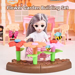 RASSR Dollhouse for 2-3 Year Old Girls, Doll House with Lights, Steam Chimney and Garden Building Toys, DIY Pretend Dollhouse Kit with Dollhouse Furniture Accessories and Doll, Doll House 4-5 Year Old