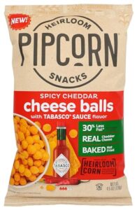 pipsnacks heirloom cheese balls tabasco, 4.5 oz