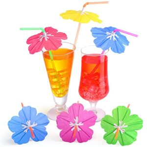 100 pieces umbrella straws drinks cocktail umbrella straws summer for hawaiian beach party luau tropical straws drinks decorations handmade umbrella party supplies, colorful (hibiscus)