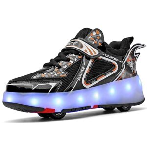 ceieoe kids roller skates sneaker with 4 wheels colorful led sport shoes can charge for beginner best gift more balanced