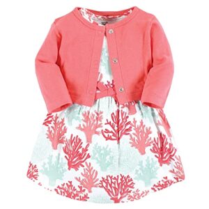 Touched by Nature Baby Girls' Organic Cotton Dress and Cardigan, Coral Reef, 9-12 Months