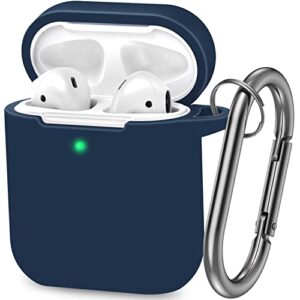 atuat airpods case cover, full protective silicone skin dust-proof designed for apple airpods 1st 2nd generation with keychain, front led visible, midnight blue