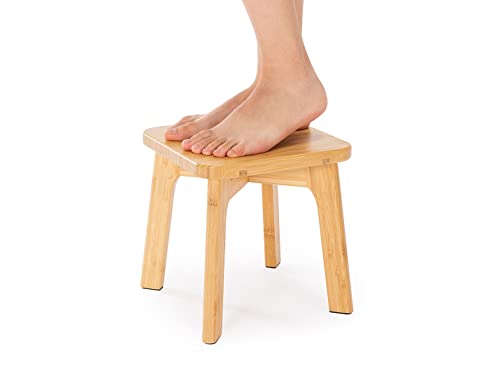 PELYN Bamboo Wooden Step Stool Small Step Stools for Adults and Kids, Holds Up to 300lbs, Great for Kitchen Bathroom Bedroom