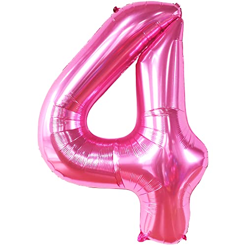 KatchOn, Hot Pink 4 Balloon Number - 40 Inch | Hot Pink 4 Birthday Balloon | 4 Year Old Birthday Decorations | Number 4 Balloons for 4th Birthday Balloons | Pink Four Balloon for 4th Birthday Supplies