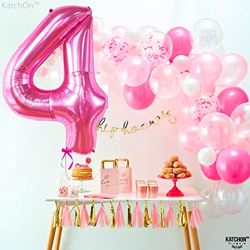 KatchOn, Hot Pink 4 Balloon Number - 40 Inch | Hot Pink 4 Birthday Balloon | 4 Year Old Birthday Decorations | Number 4 Balloons for 4th Birthday Balloons | Pink Four Balloon for 4th Birthday Supplies