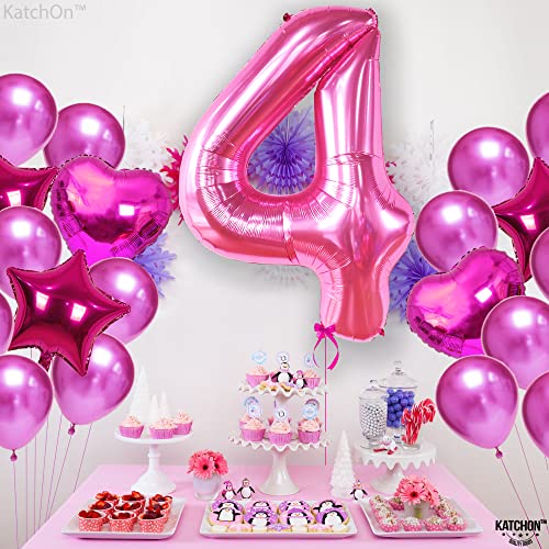 KatchOn, Hot Pink 4 Balloon Number - 40 Inch | Hot Pink 4 Birthday Balloon | 4 Year Old Birthday Decorations | Number 4 Balloons for 4th Birthday Balloons | Pink Four Balloon for 4th Birthday Supplies