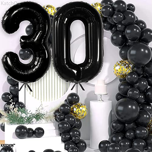 KatchOn, Black 30 Balloon Numbers Set - 40 Inch | Black 30 Birthday Balloons for 30th Birthday Decorations for Women and Men | Black 30th Birthday Balloons for Happy 30th Birthday Decorations for Him