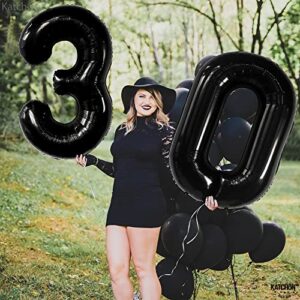 KatchOn, Black 30 Balloon Numbers Set - 40 Inch | Black 30 Birthday Balloons for 30th Birthday Decorations for Women and Men | Black 30th Birthday Balloons for Happy 30th Birthday Decorations for Him