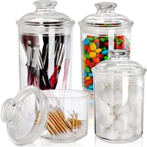 deayou 4 pack clear plastic apothecary jars, plastic storage jar canister with airtight lid, cotton qtip holder bathroom, candy cookie container organizer for bath salt, vanity,33 oz/23 oz/13 oz