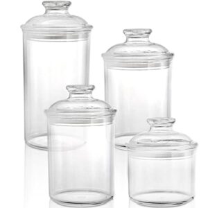 DEAYOU 4 Pack Clear Plastic Apothecary Jars, Plastic Storage Jar Canister with Airtight Lid, Cotton Qtip Holder Bathroom, Candy Cookie Container Organizer for Bath Salt, Vanity,33 Oz/23 Oz/13 Oz