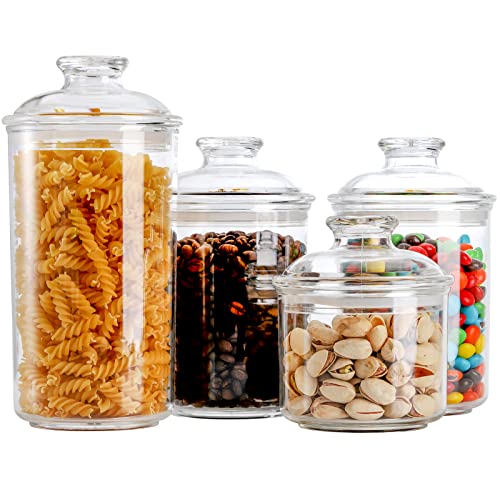 DEAYOU 4 Pack Clear Plastic Apothecary Jars, Plastic Storage Jar Canister with Airtight Lid, Cotton Qtip Holder Bathroom, Candy Cookie Container Organizer for Bath Salt, Vanity,33 Oz/23 Oz/13 Oz